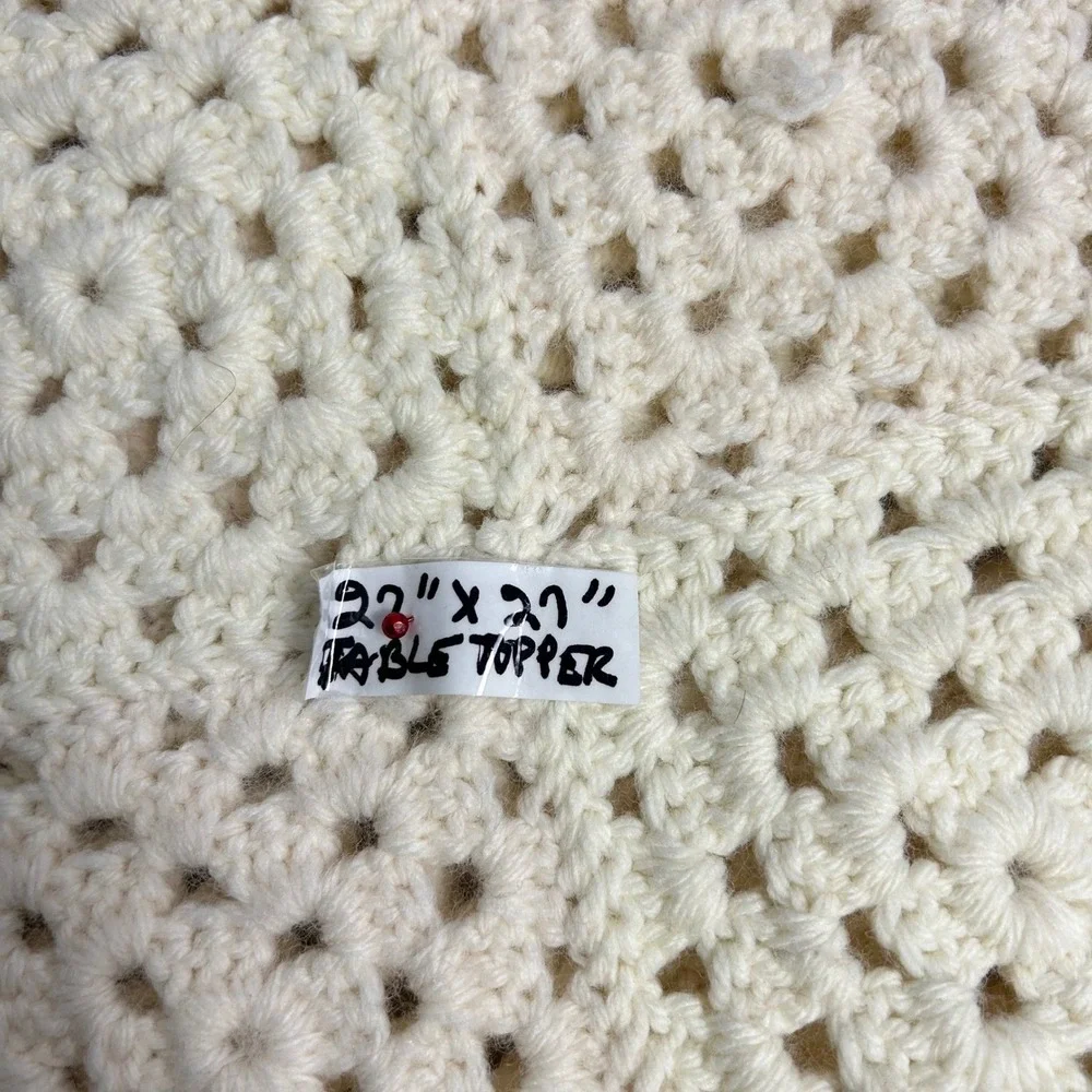 Vintage Cottagecore Handmade Crochet Granny‎ Square Table Topper 27x27 Cream